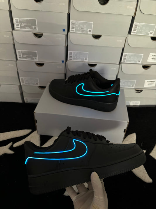 Custom Air Force 1 Black x Light Swoosh