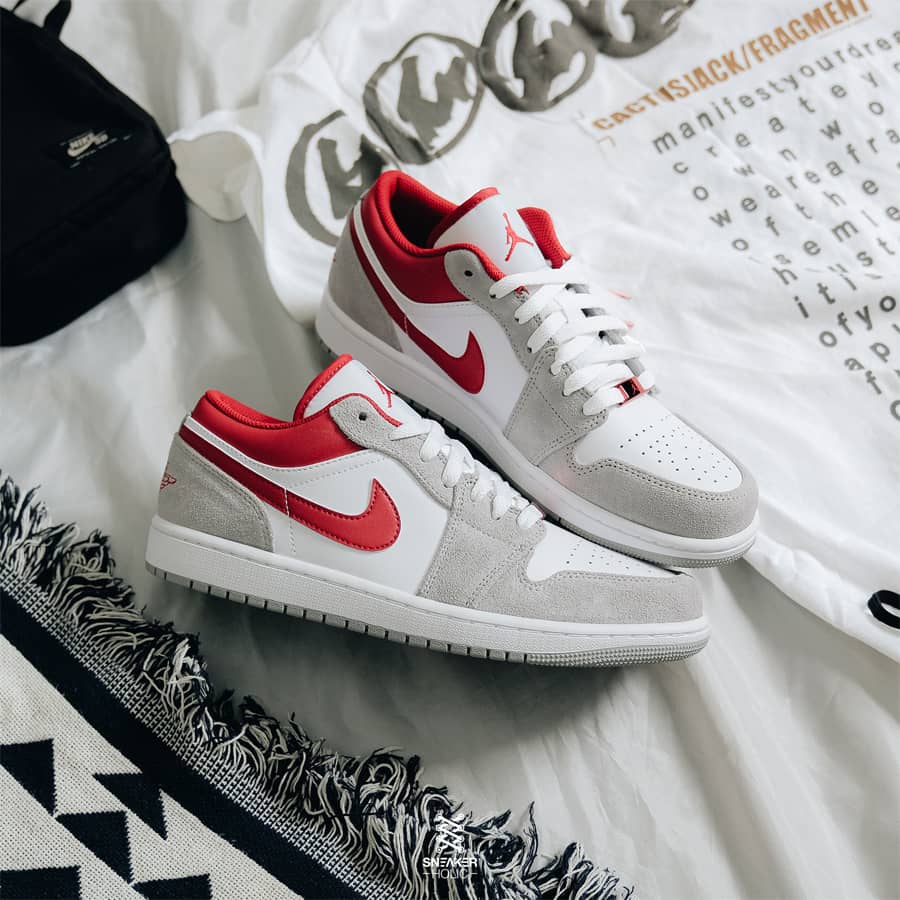 Custom Air Jordan 1 Low SE ‘Light Smoke Grey Gym Red’ Sneakers