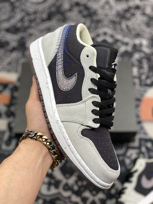 Custom  Air Jordan 1 Low Crater ‘Black Grey’ Sneakers